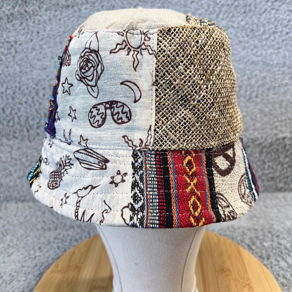 Kathmandu Imports Patchwork Bucket Hat Boho Hippie Celestial Mushroom Peace Sign - Picture 3 of 13